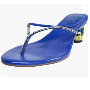 Blue Thong Crystal Heel Sandals Casual Flip Flops Open Almond Toe Daily Wear